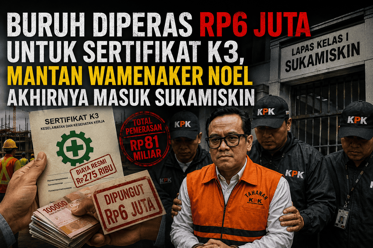 Buruh Diperas Rp6 Juta untuk Sertifikat K3, Mantan Wamenaker Noel Akhirnya Masuk Sukamiskin